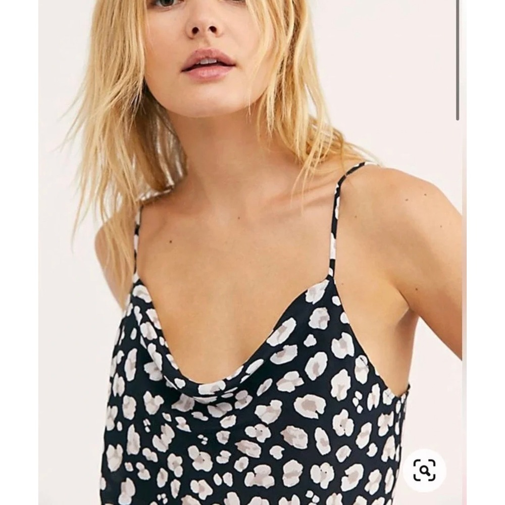 Intimately Free People‎ Silk Cowl Waterfall Neck Leopard Print Tank Top Size M